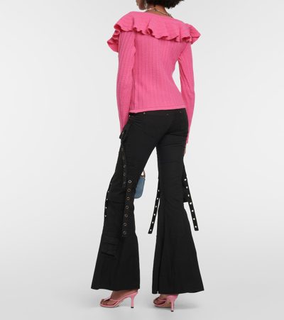 Shop Blumarine Ruffle-trimmed Wool Top In Pink