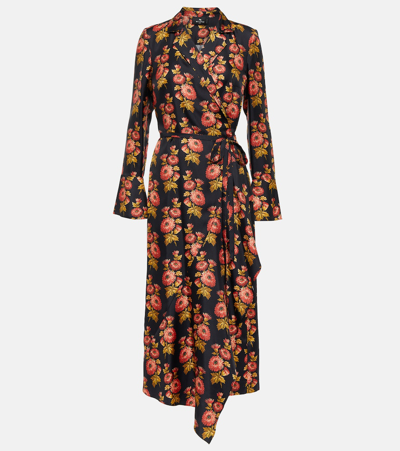 Shop Etro Floral Silk Twill Midi Wrap Dress In Multicoloured