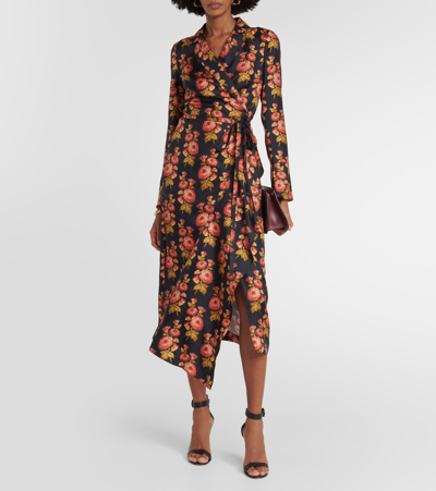 Shop Etro Floral Silk Twill Midi Wrap Dress In Multicoloured