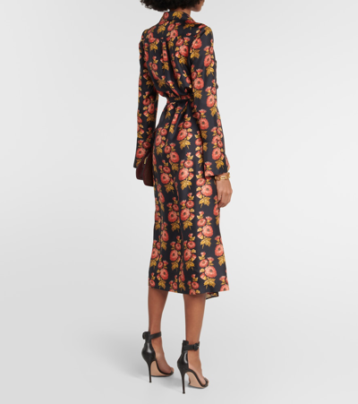 Shop Etro Floral Silk Twill Midi Wrap Dress In Multicoloured