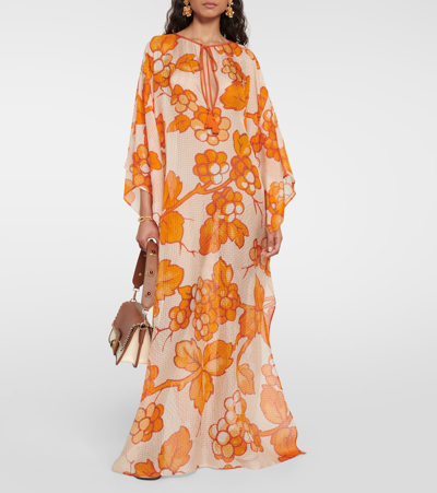 Shop Etro Printed Silk Kaftan In Orange