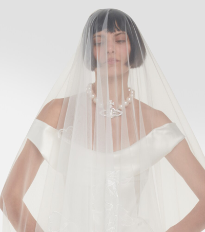 Shop Vivienne Westwood Bridal Love Birds Embroidered Tulle Veil In White