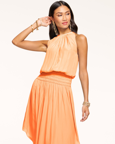 Shop Ramy Brook Audrey Smocked Midi Dress In Peach