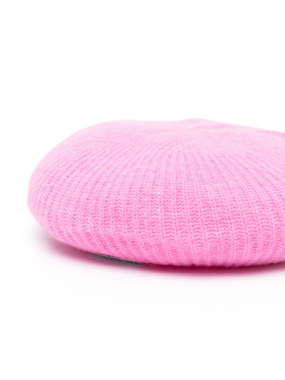 Shop Ganni Logo Wool Hat In Pink