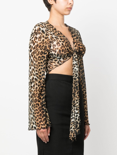 Shop Ganni Nylon Cover-up Wrap Blouse In Animalier