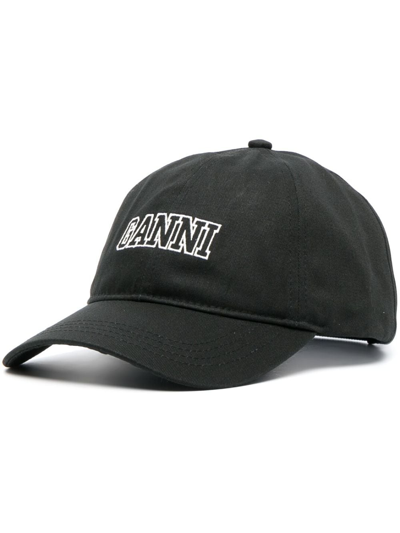 Shop Ganni Logo Organic Cotton Baseball Cap In Black