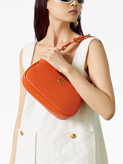 Shop Gucci Aphrodite Small Leather Shoulder Bag In Orange