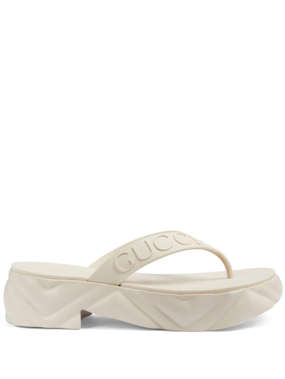 Shop Gucci Tarifa Rubber Platform Flip Flops In White