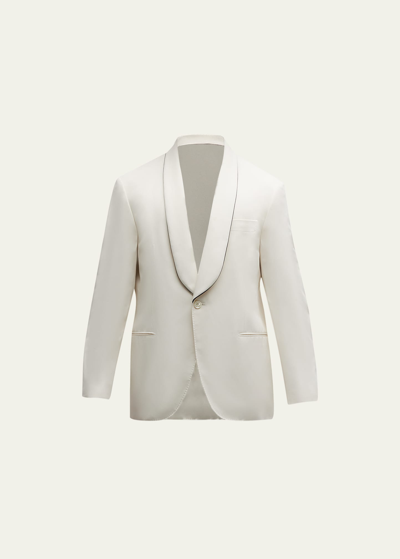 Shop Brunello Cucinelli Men's Silk Shawl Lapel Dinner Jacket In Off White