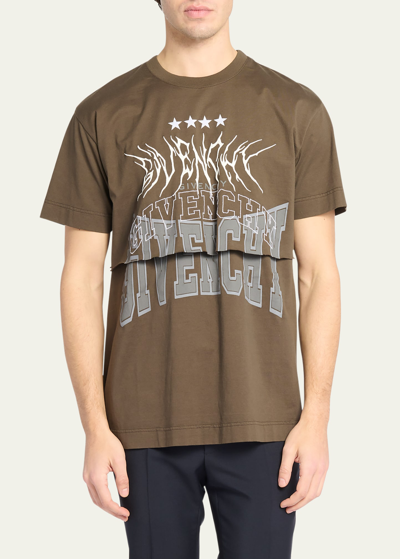 Shop Givenchy Men's Layered Logo T-shirt In Medium Brown