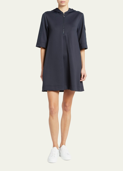Shop Moncler Hooded Quarter-zip T-shirt Dress In Navy