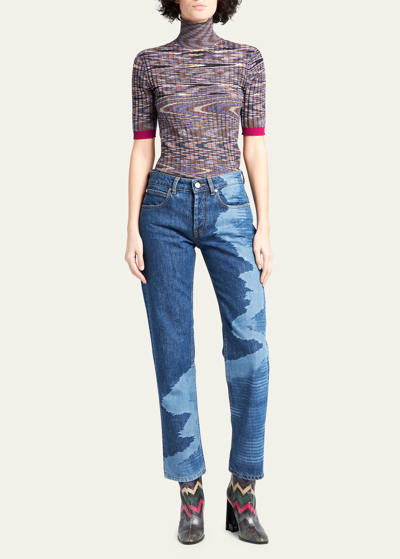 Shop Missoni Wavy-print Denim Straight-leg Jeans In Space Dye Laser O