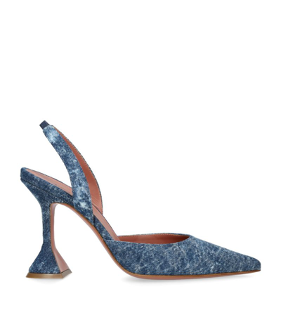 Shop Amina Muaddi Denim Holli Slingback Pumps 95 In Blue