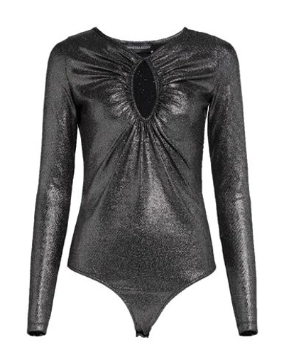 Shop Vanessa Scott Woman Bodysuit Silver Size S Nylon, Metallic Fiber, Elastane