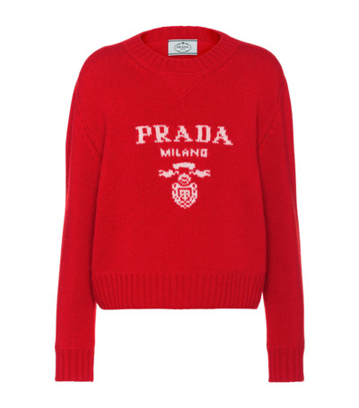 Shop Prada Wool-cashmere Logo Sweater In Red
