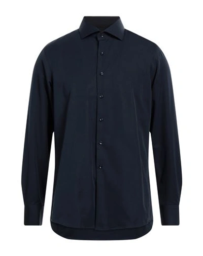 Shop Egon Von Furstenberg Man Shirt Midnight Blue Size 16 Cotton