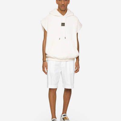Shop Dolce & Gabbana Cotton Gabardine Cargo Shorts With Logo Tag In White