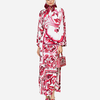 Shop Dolce & Gabbana Long Majolica-print Organzine Dress In Multicolor