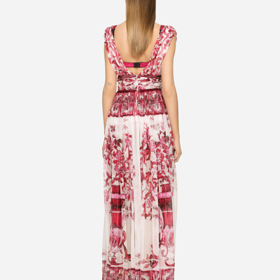 Shop Dolce & Gabbana Long Majolica-print Chiffon Dress In Multicolor