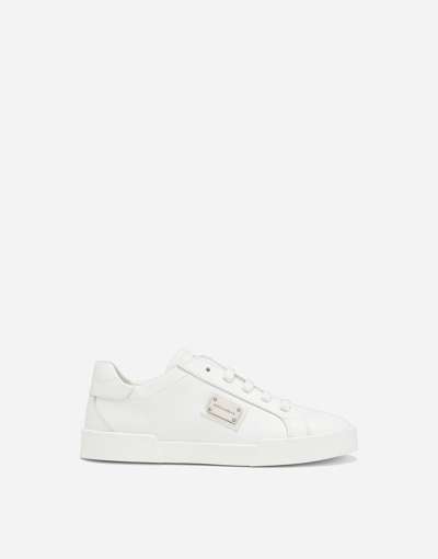 Shop Dolce & Gabbana Calfskin Portofino Vintage Sneakers In White
