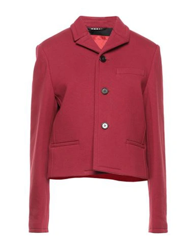 Shop Marni Woman Blazer Burgundy Size 6 Cotton In Red