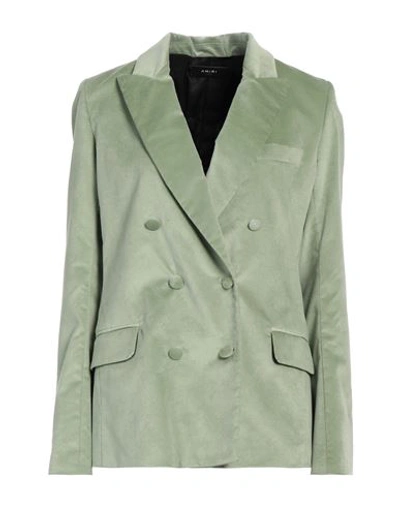 Shop Amiri Woman Blazer Light Green Size 8 Cotton, Modal, Polyester, Polyurethane