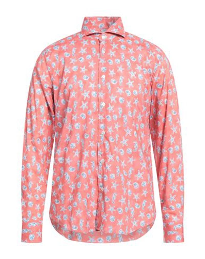 Fedeli Man Shirt Coral Size 15 ½ Cotton, Elastane In Red
