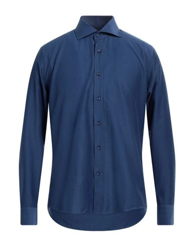 Shop Egon Von Furstenberg Man Shirt Midnight Blue Size 16 ½ Cotton