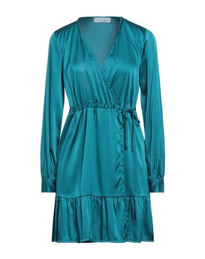 Shop Kaos Woman Mini Dress Turquoise Size M Polyester, Elastane In Blue