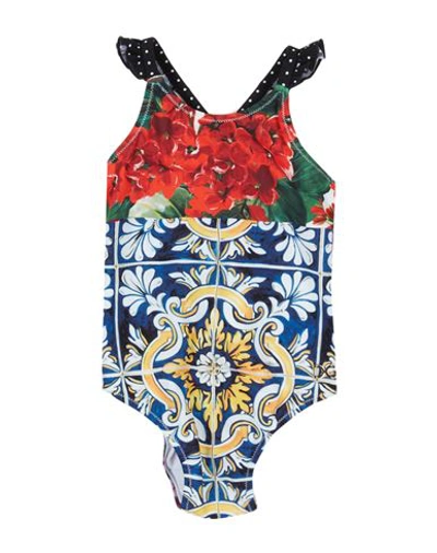 Shop Dolce & Gabbana Newborn Girl One-piece Swimsuit Blue Size 3 Nylon, Elastane, Polyamide