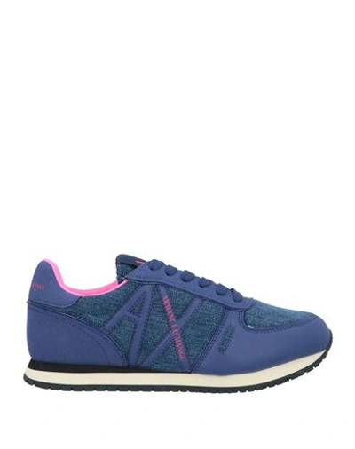 Shop Armani Exchange Woman Sneakers Blue Size 4.5 Cotton, Polyester, Polyurethane, Elastane, Polyamide