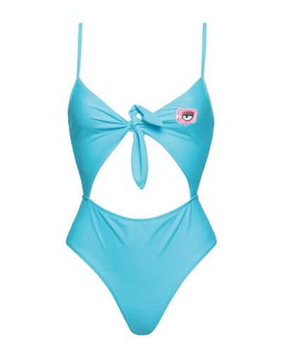 Shop Chiara Ferragni Woman One-piece Swimsuit Azure Size 2 Polyamide, Elastane In Blue