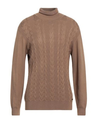 Shop Victor Cool Man Turtleneck Camel Size Xxl Viscose, Acrylic, Recycled Polyacrylic In Beige