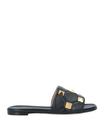 Valentino Slippers Roman Stud In Nappa Nera Donna In Black
