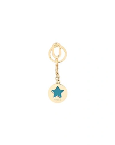 Shop Furla Woman Key Ring Pastel Blue Size - Metal, Soft Leather