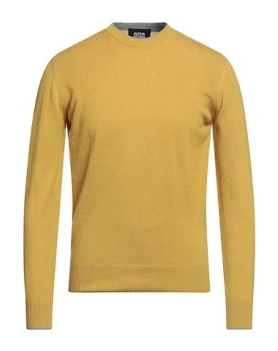 Shop Alpha Studio Man Sweater Mustard Size 42 Wool In Yellow