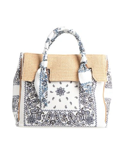 Shop Viamailbag Woman Handbag White Size - Textile Fibers, Natural Raffia, Soft Leather