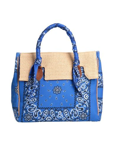 Shop Viamailbag Woman Handbag Blue Size - Textile Fibers, Natural Raffia, Soft Leather