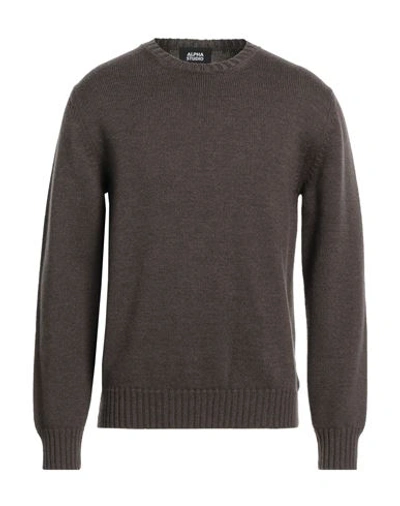 Shop Alpha Studio Man Sweater Khaki Size 44 Merino Wool In Beige