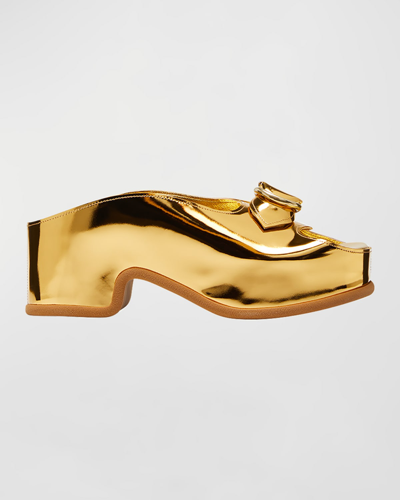 Shop Dries Van Noten Mirror Buckle Slide Platform Sandals In Gold