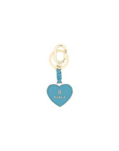 Shop Furla Camelia Keyring Heart Woman Key Ring Pastel Blue Size - Metal, Leather