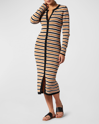 Shop Joie Omer Striped Knit Bodycon Midi Dress In Tan Multi