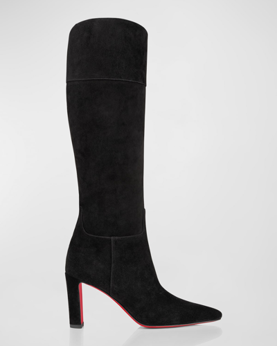 Shop Christian Louboutin Suprabotta Suede Red Sole Tall Boots In Black