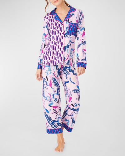 Shop Alivia Sofia Cropped Brushstroke-print Pajama Set In Happy Strokes