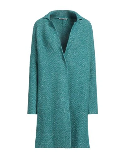 Shop Kangra Woman Coat Turquoise Size 8 Alpaca Wool, Cotton, Polyamide, Wool, Elastane In Blue