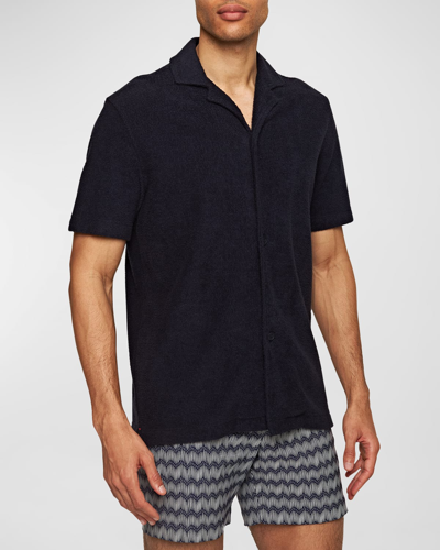 Shop Orlebar Brown Men's Howell Terry Toweling Camp Shirt In Night Iris