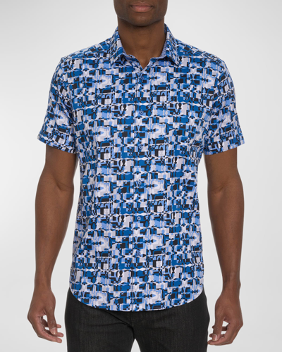 Shop Robert Graham Men's Iznick Short-sleeve Shirt In Blue
