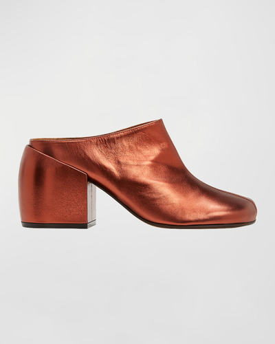 Shop Dries Van Noten Metallic Leather Block-heel Mules In Rust