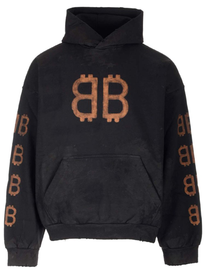 Shop Balenciaga Crypto Faded Medium Fit Hoodie In Black