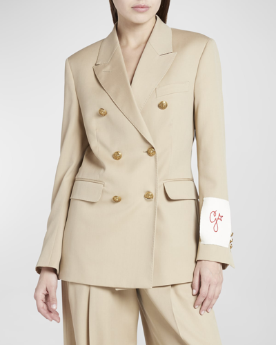 Shop Golden Goose Double-breasted Wool Blazer In Sand